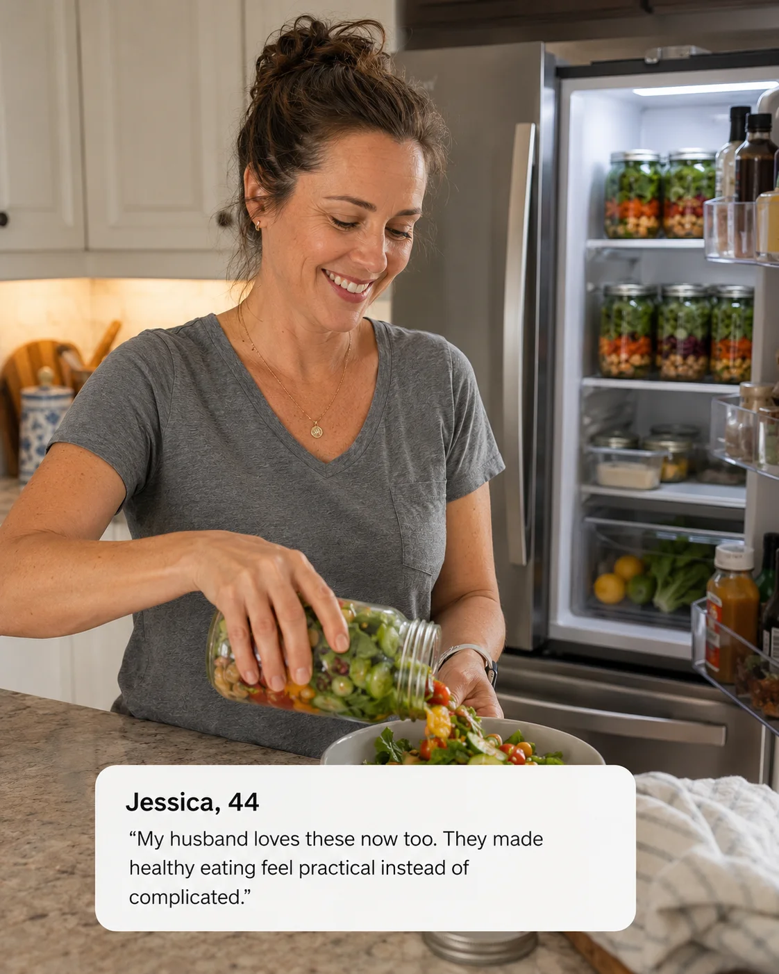 Jessica, 44 — My husband loves these now too. Healthy eating feels practical instead of complicated