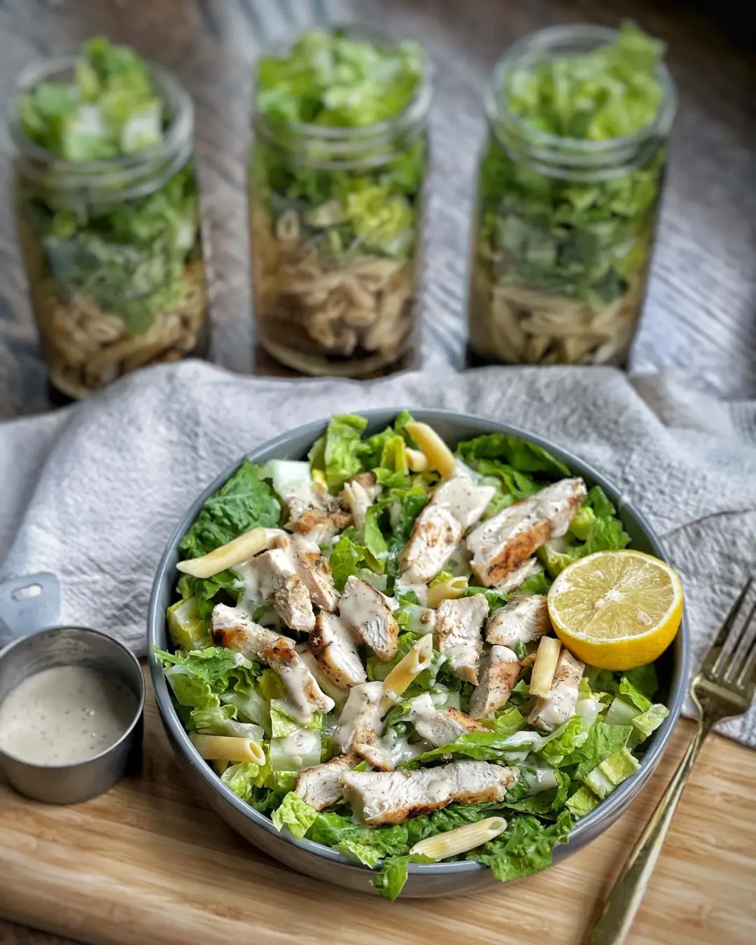 Caesar with Chicken and Pasta jar